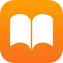 Orange square with white open book icon.